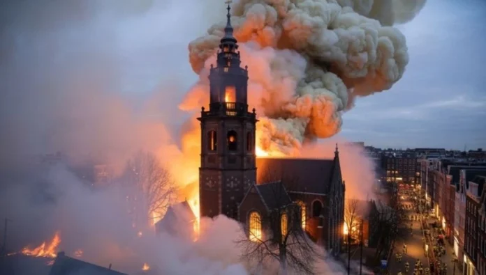 Amsterdam'da tarihi Vondelkerk Kilisesi'nde yangın: Onlarca ev tahliye edildi